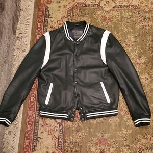 Goosecraft Black and White Sheepskin Leather Varsity Jacket